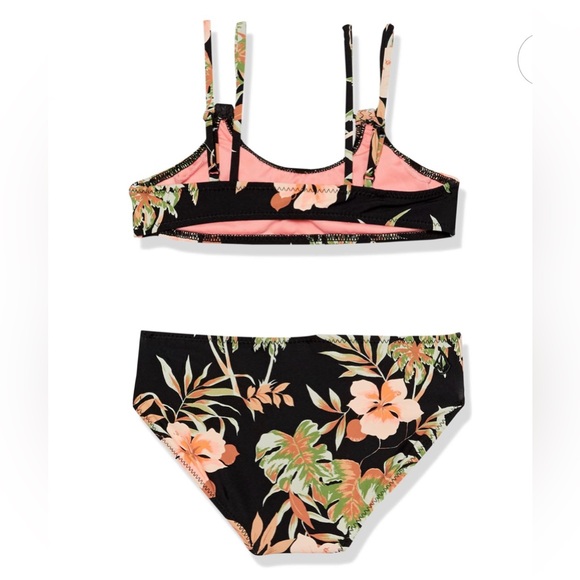 🌴🖤🏖️Volcom Girls' Swimsuit Two Piece Bikini Set Kids Sz 16 Tropical Print🌴🖤 - Picture 2 of 15